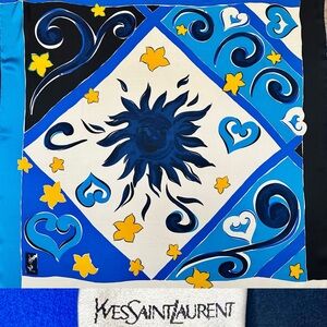 Vintage YVES SAINT LAURENT Rare Sun & Stars Themed Square Silk Scarf, 33.5”